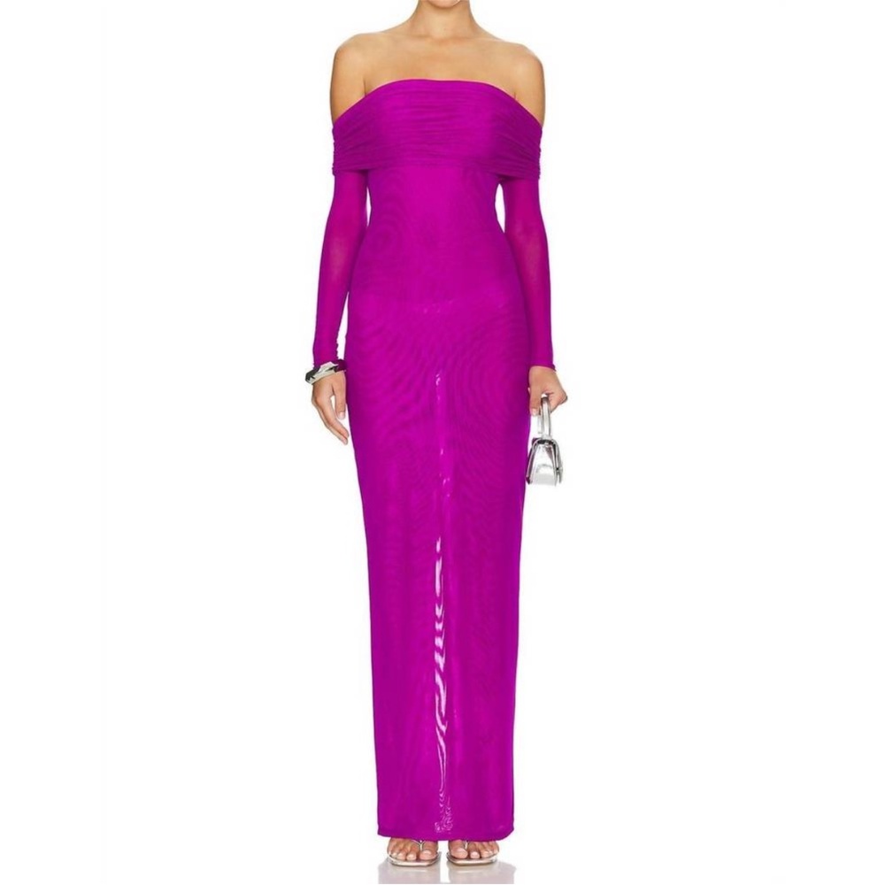 Bronx and Banco Monica Off The Shoulder Gown in Fuchsia XS 2 - Picture 3 of 6